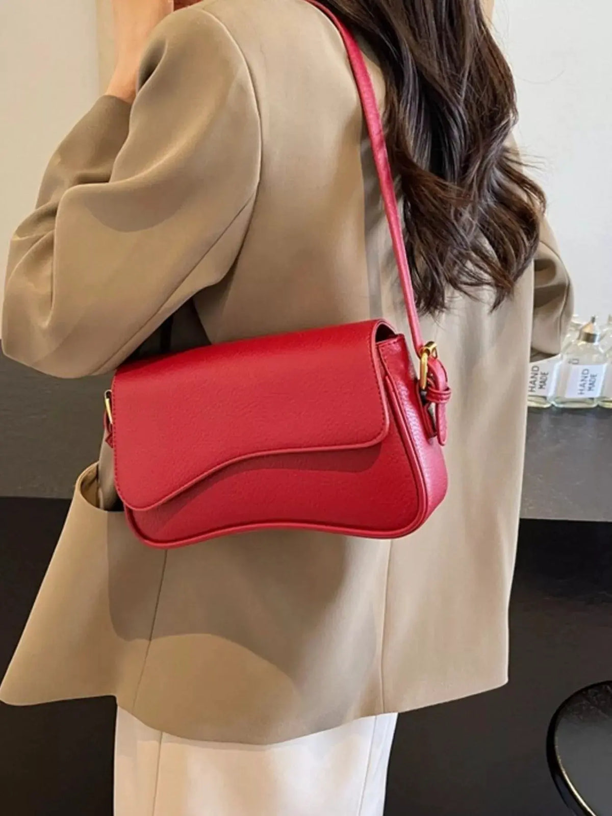 Solid Color Leather Crossbody Bag by Partner Label