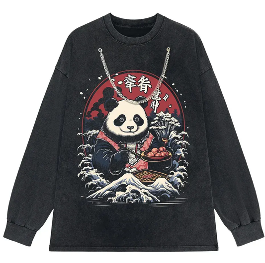 Japanese Style Panda Hip-Hop Retro Distressed T-Shirt by Vimost Shop