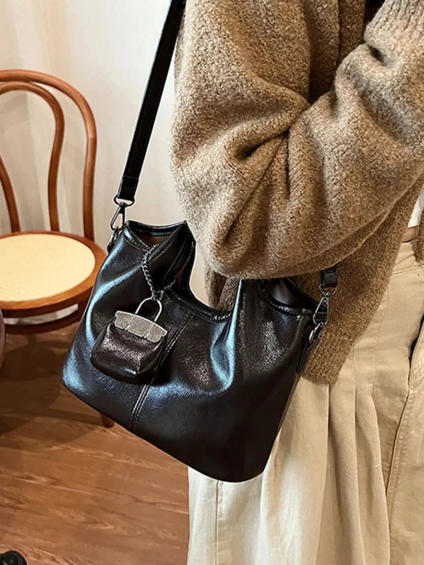 Leather Crossbody Bag with Charm by Partner Label