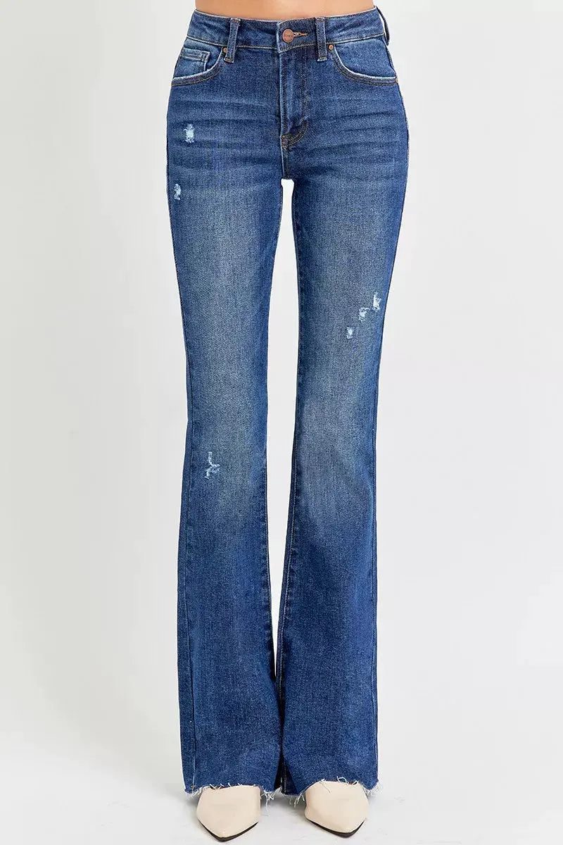 RISEN Full Size Distressed Mid Rise Flare Jeans Plus Size by RISEN