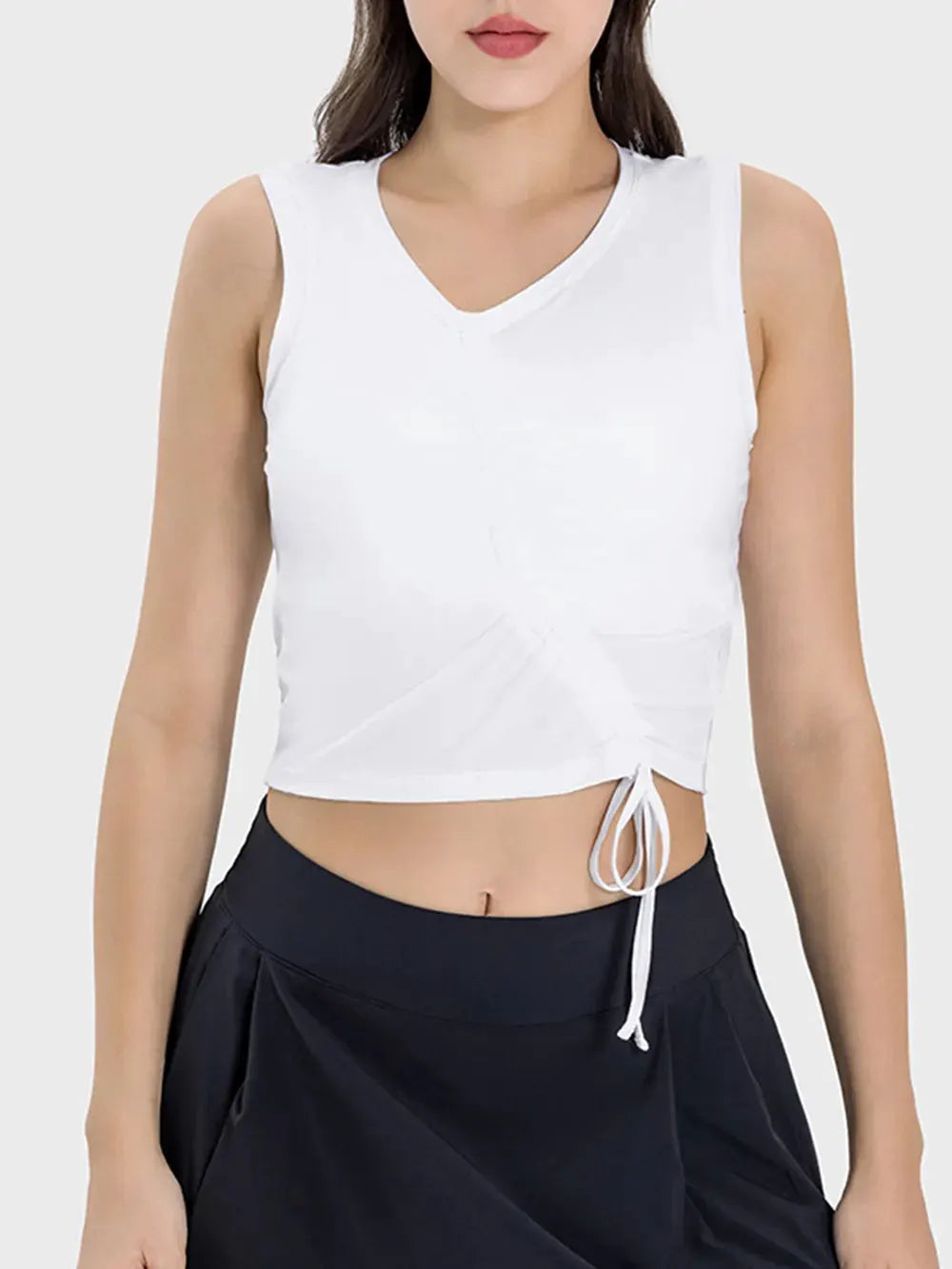 Millennia Drawstring Ruched Wide Strap Active Tank by Millennia