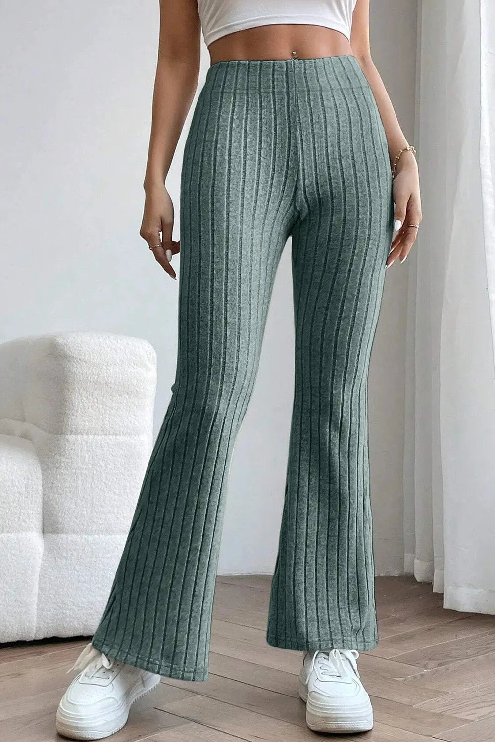 Basic Bae Full Size Ribbed High Waist Flare Pants by Partner Label
