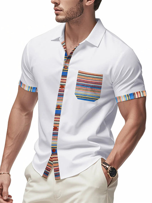 Men's Full Size Short Sleeve Shirt with Colorful Trim Plus Size by Trendsi