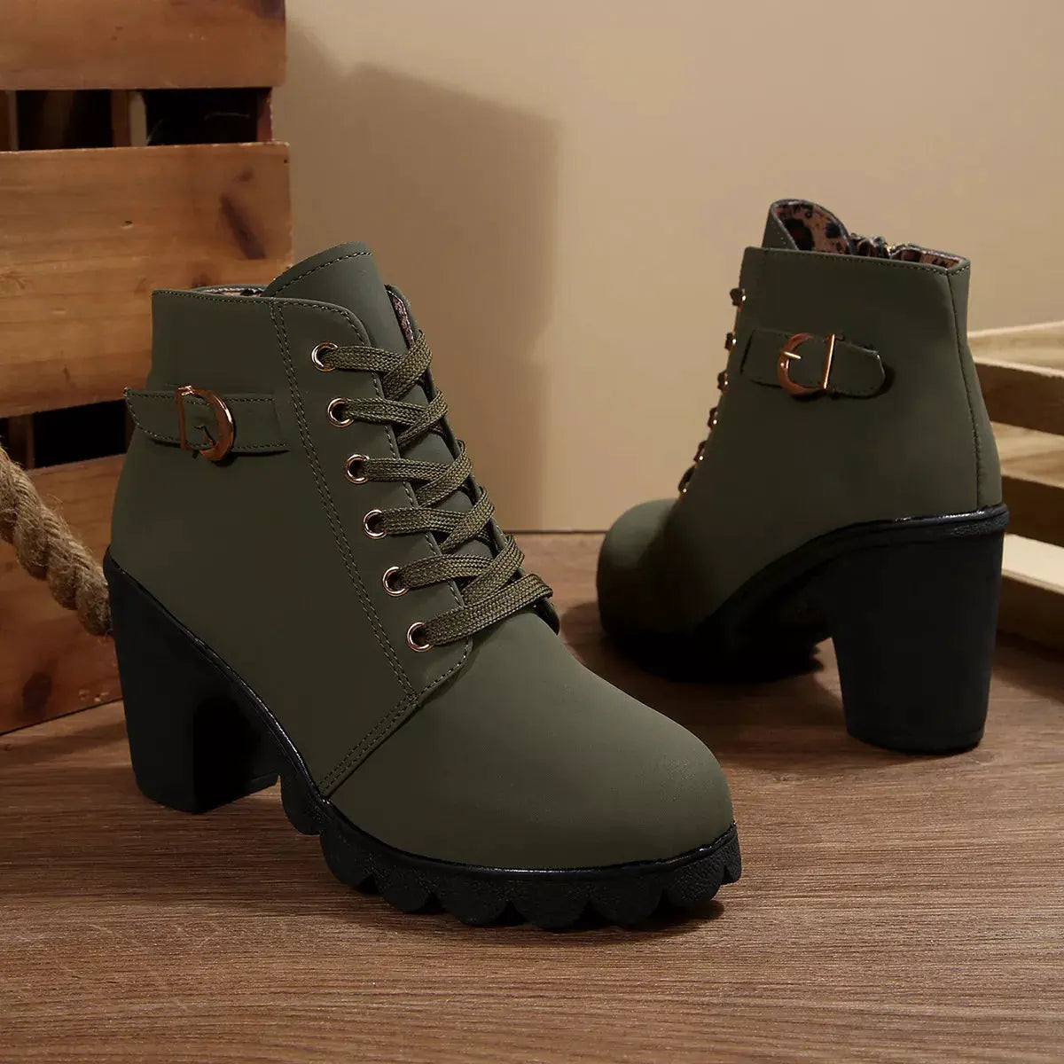 Lace Up Block Heels Boots by Partner Label