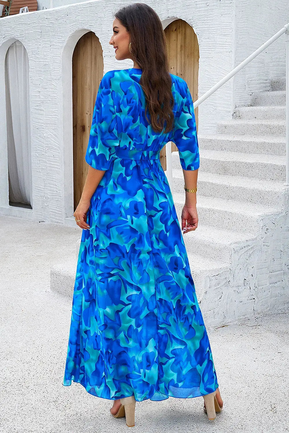 Devine Printed Tied Half Sleeve Slit Dress by Devine