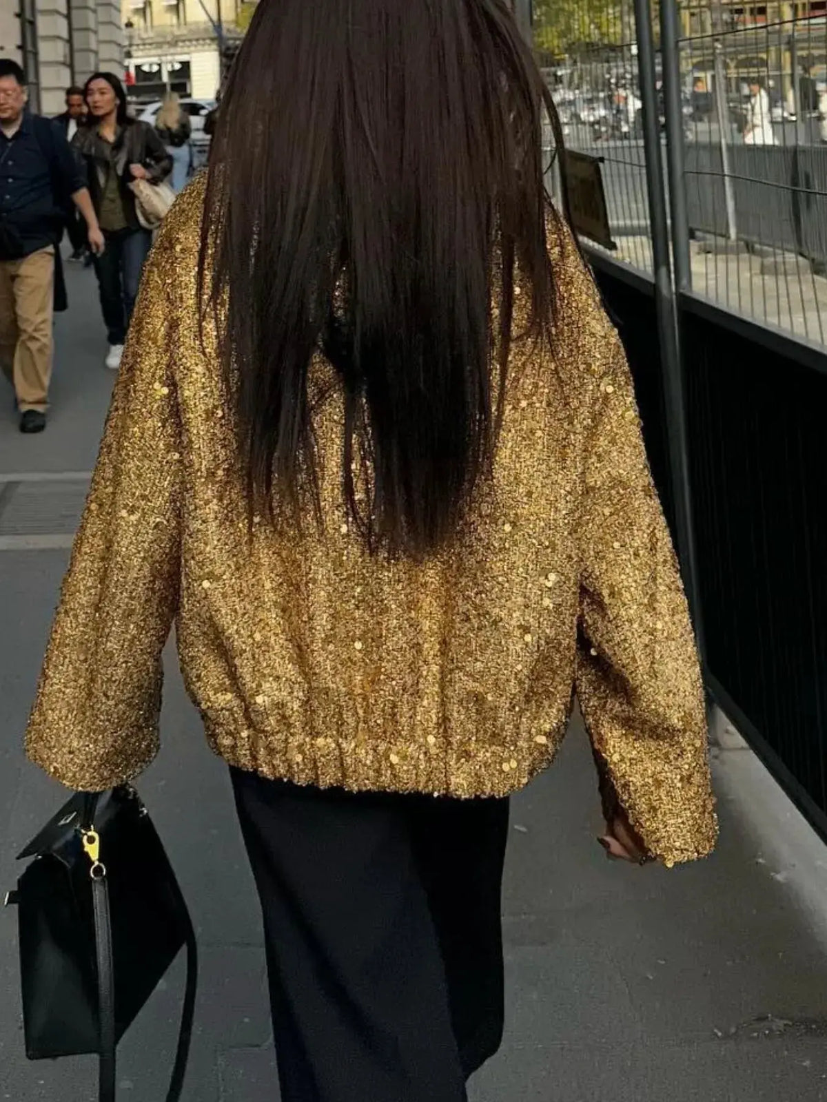 Sequin Long Sleeve Jacket with Pockets by Partner Label