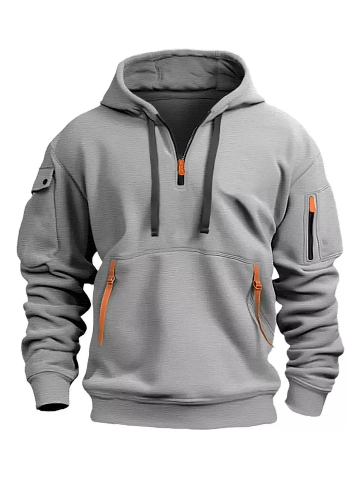 Men's Full Size Drawstring Half-Zip Pocket Hoodie Plus Size by Trendsi