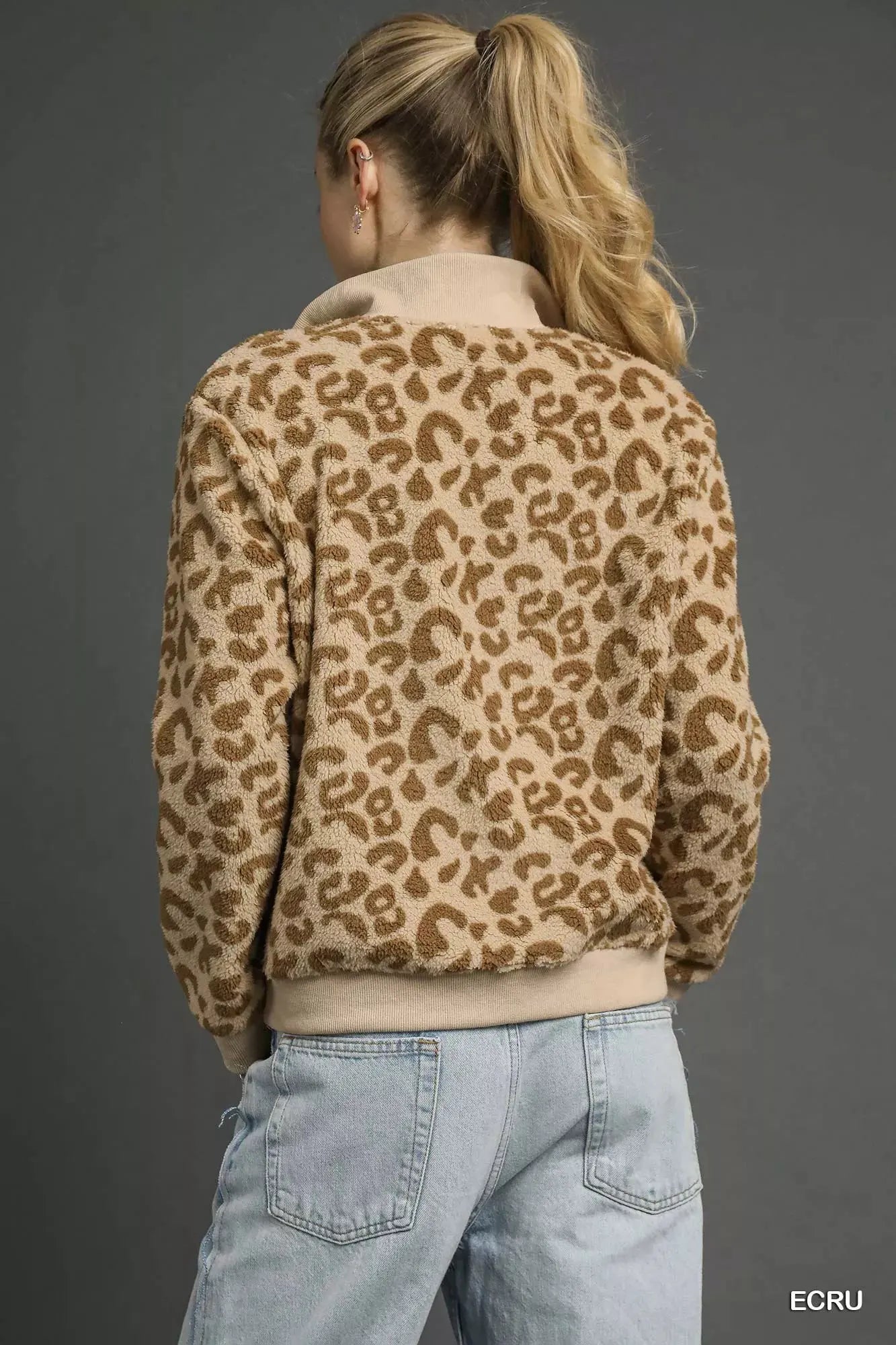 Umgee Leopard Print Quarter-Zip Sweatshirt by Umgee