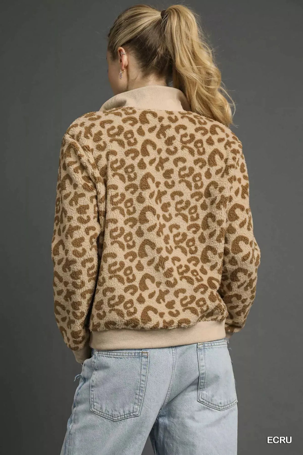 Umgee Leopard Print Quarter-Zip Sweatshirt by Umgee