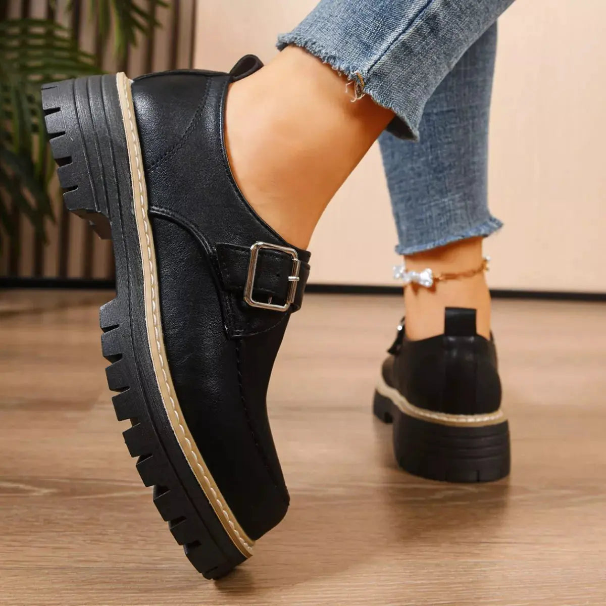 Round Toe Buckle Loafers by Partner Label