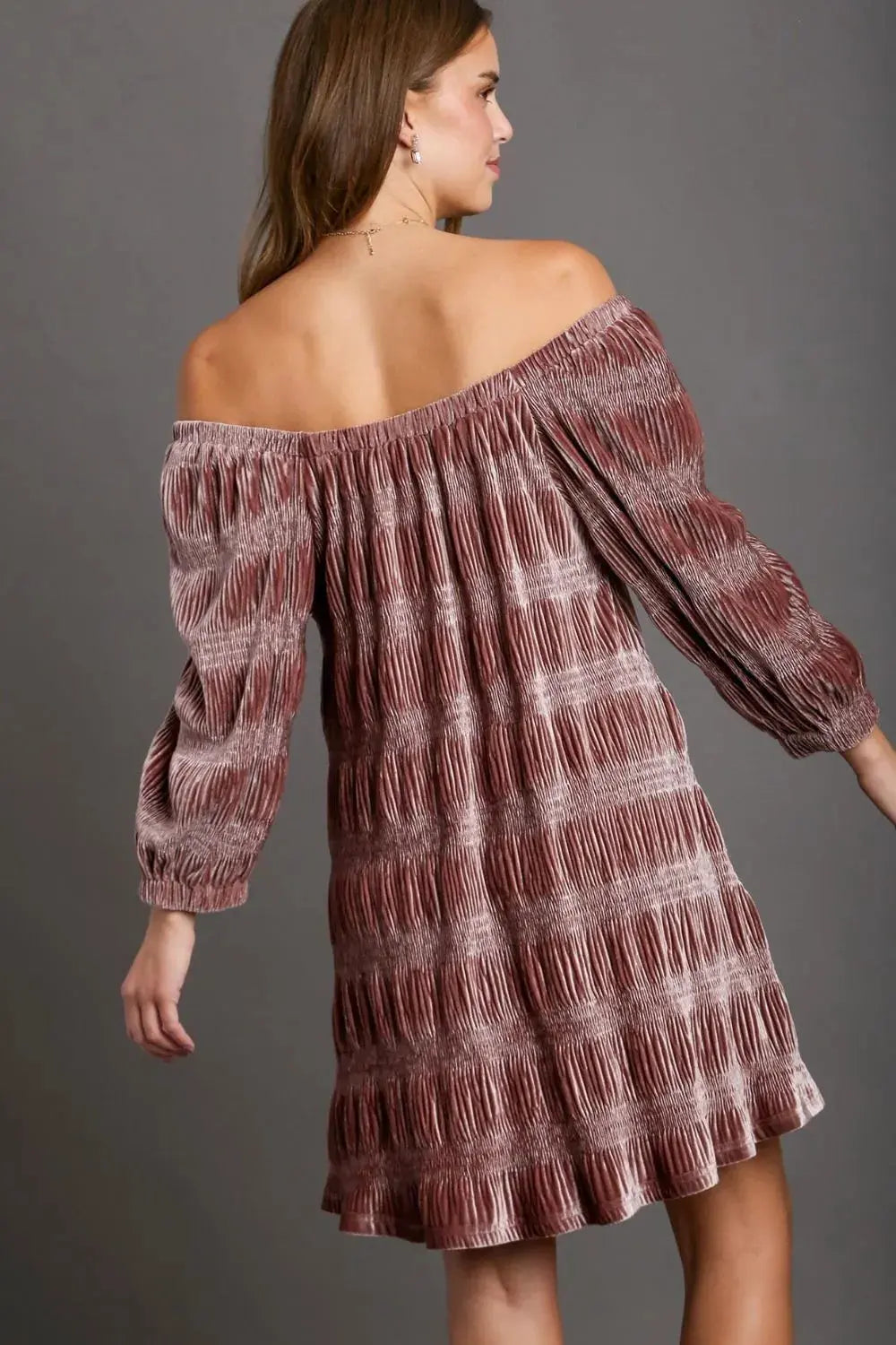 Umgee Off-Shoulder Balloon Sleeve Velvet Mini Dress by Umgee
