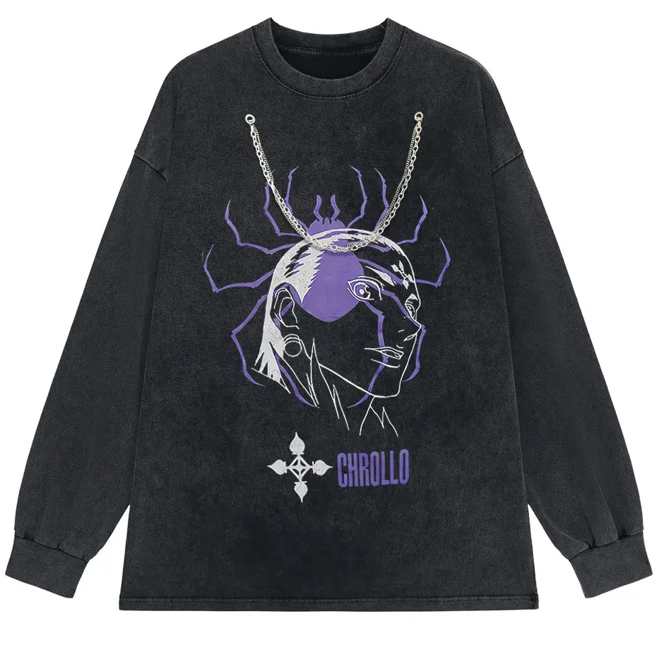 Vintage Washed Hunter x Hunter Chrollo Phantom Troupe Anime T-Shirt Men Harajuku Tee by Vimost Shop