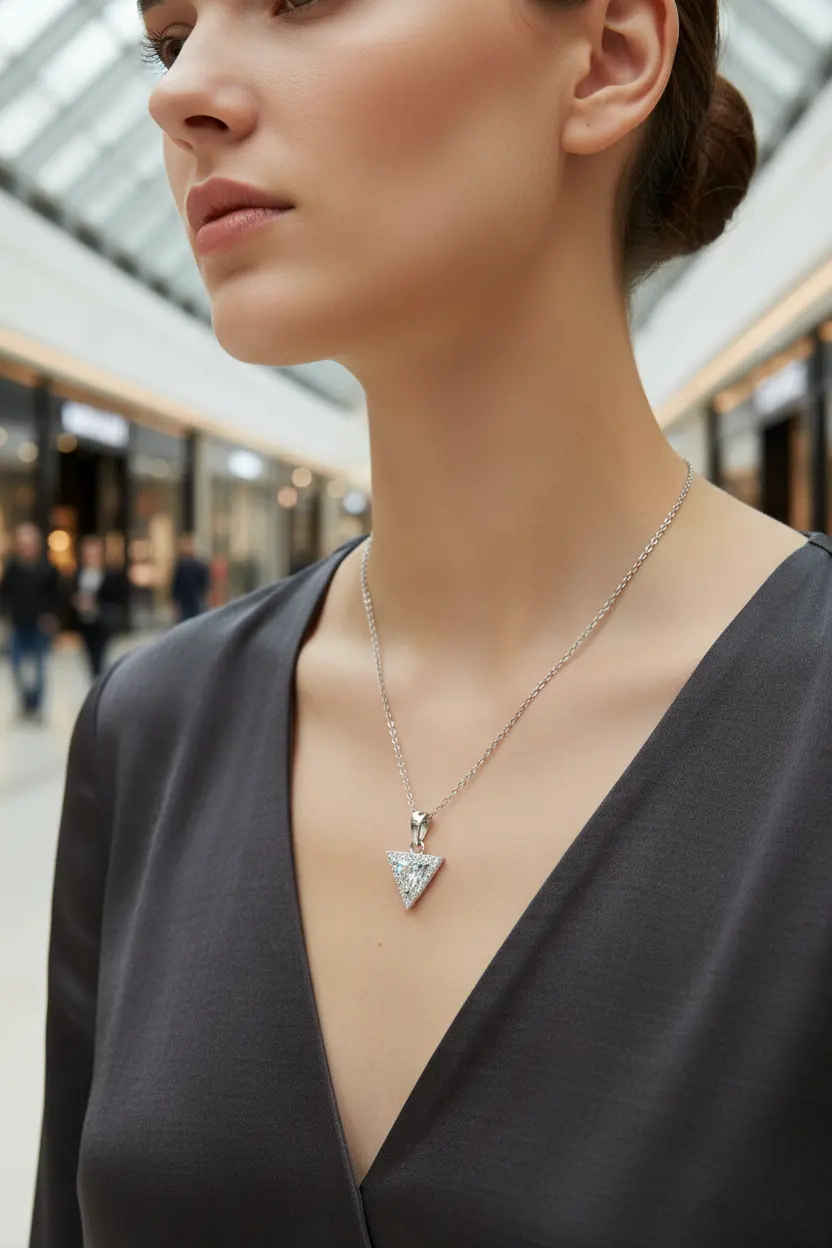 925 sterling silver triangle moissanite pendant necklace by Partner Label