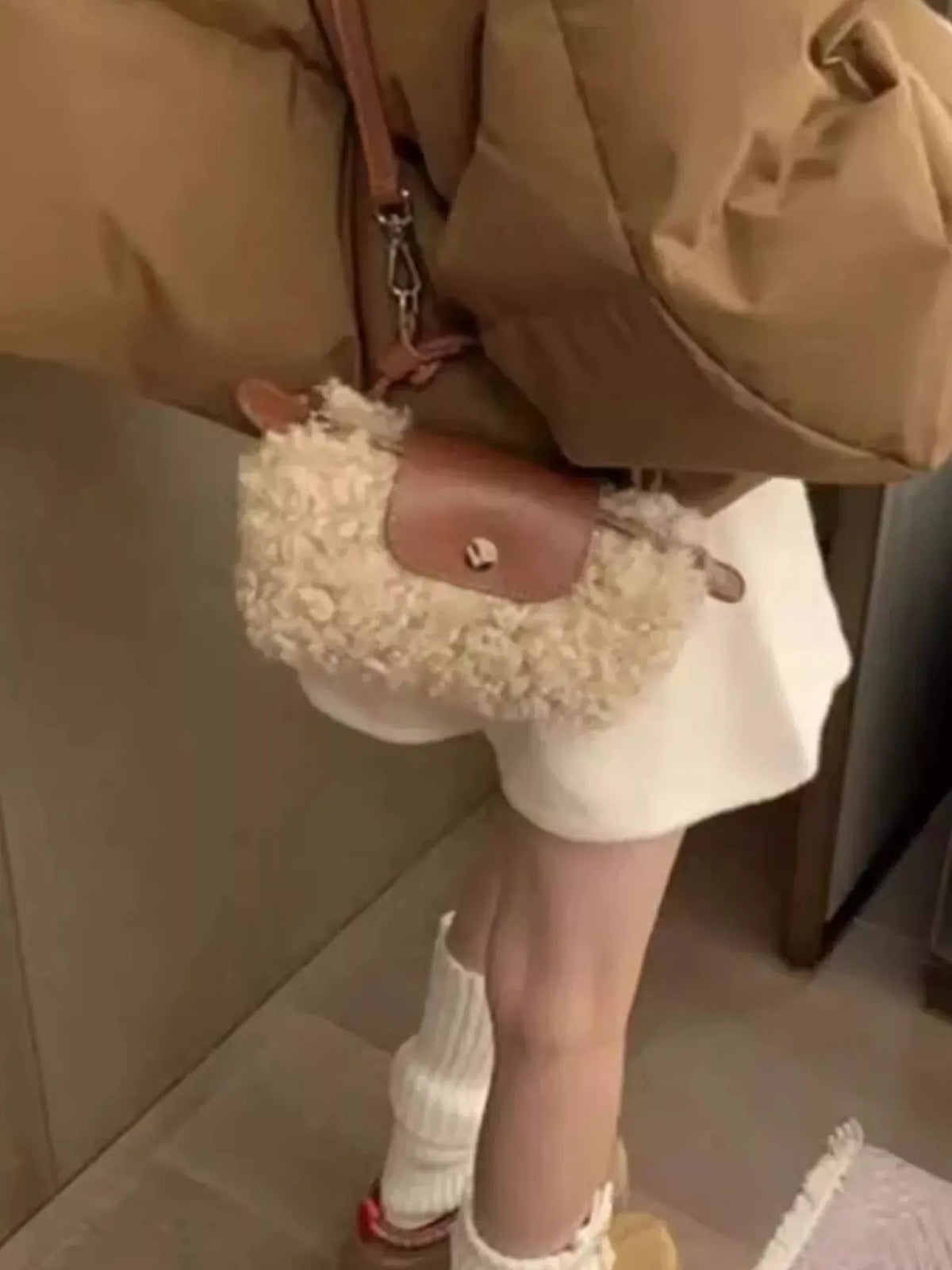 Fluffy Crossbody Bag with Leather Accents by Partner Label
