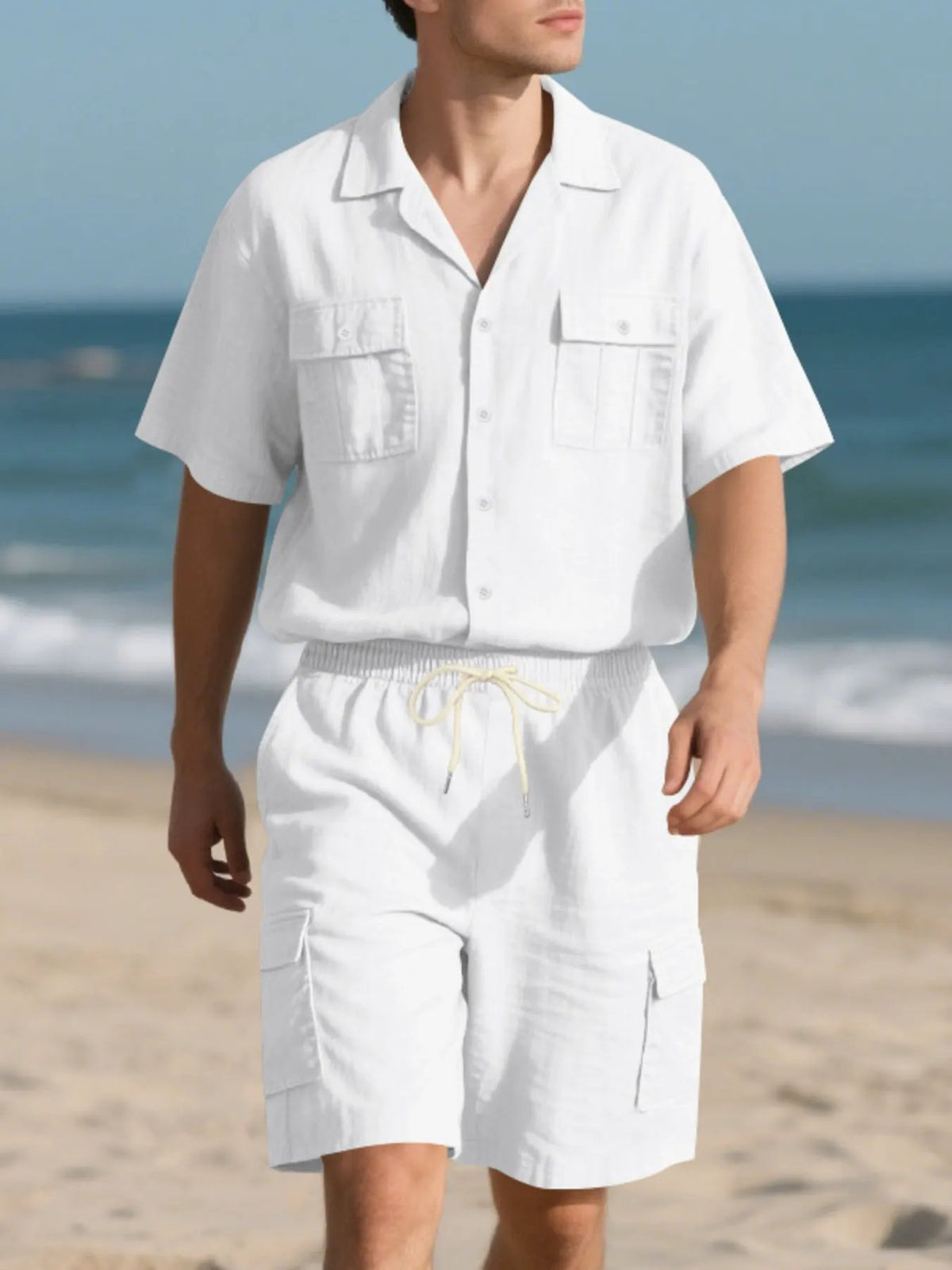 Men's Full Size Button Up Shirt and Shorts Set Plus Size by Trendsi