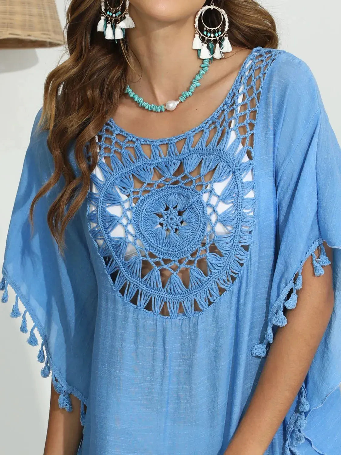 Tassel Crochet Round Neck Cover-Up by Partner Labels