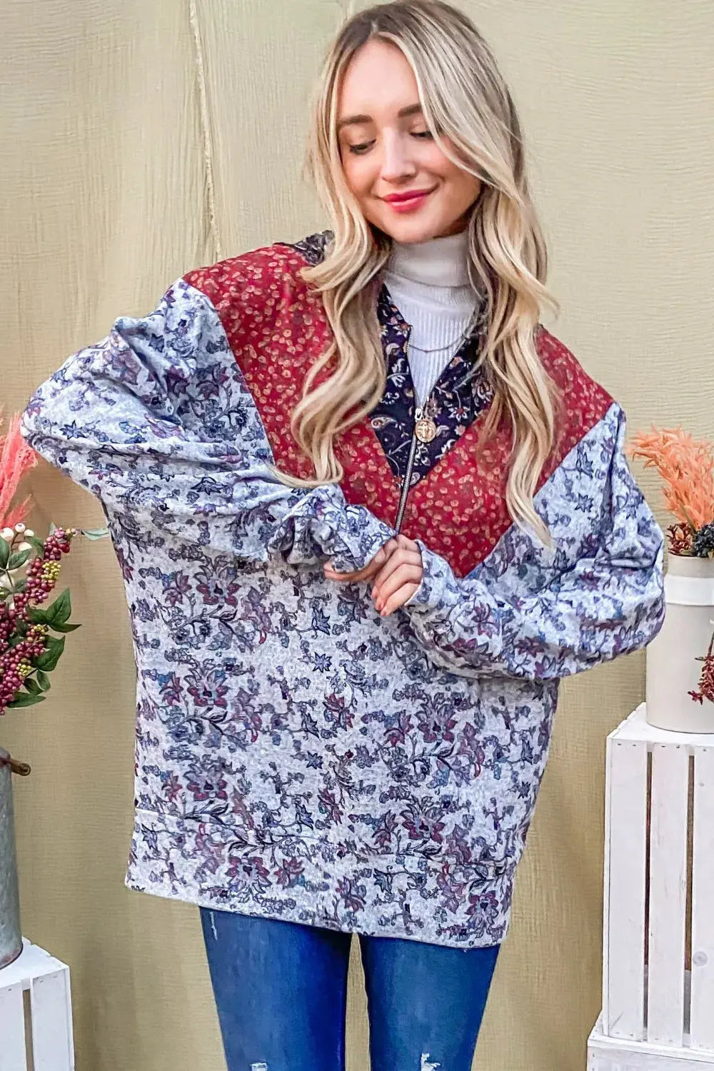And The Why Printed Half Zip Up Long Sleeve Hoodie by And The Why