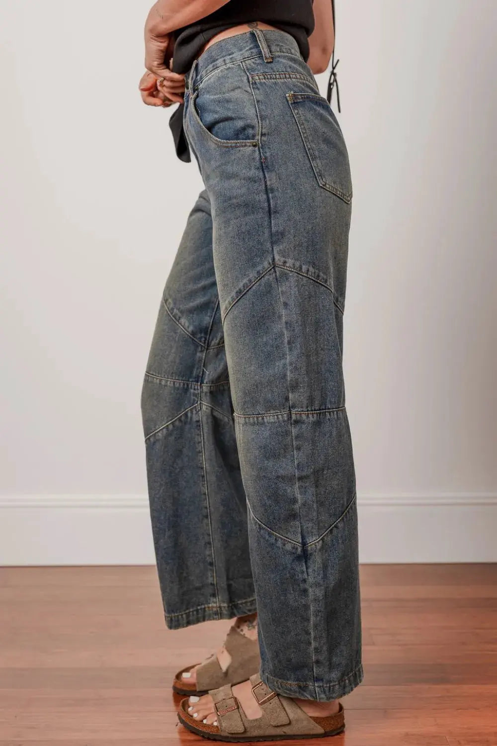 Exposed Stitching Loose Straight High Waist Jeans by Partner Label