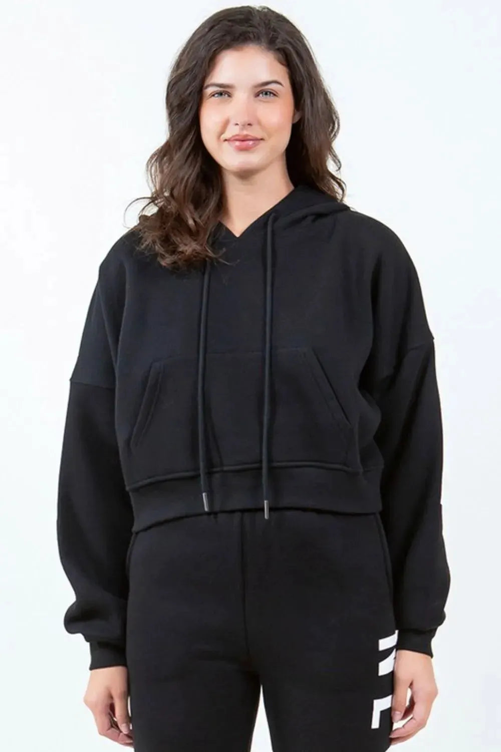American Bazi Letter Graphic Long Sleeve Drawstring Cropped Hoodie by American Bazi