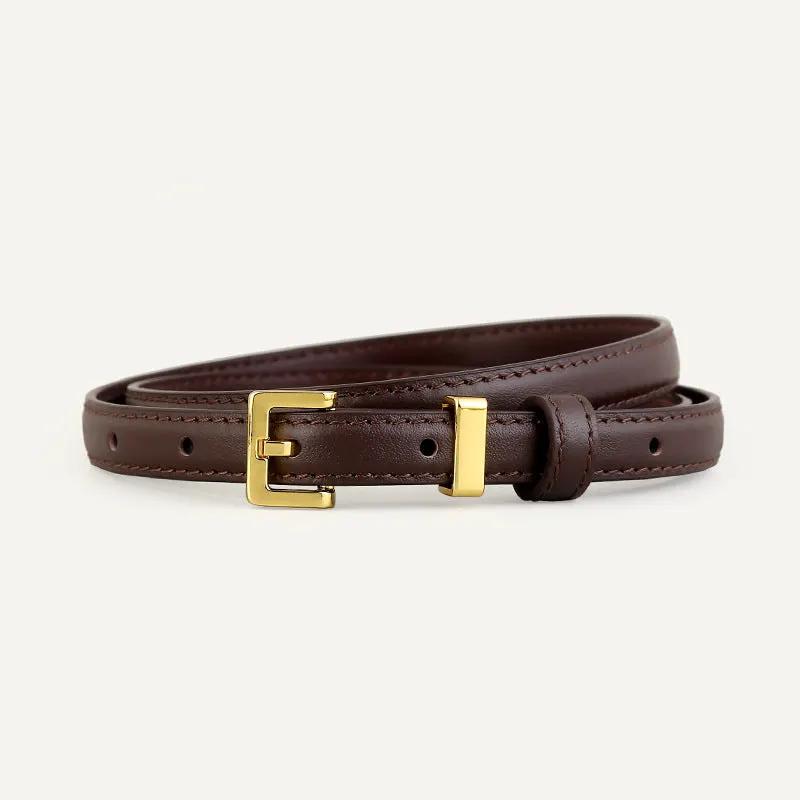 Skinny Leather Belt with Golden Buckle by Trendsi