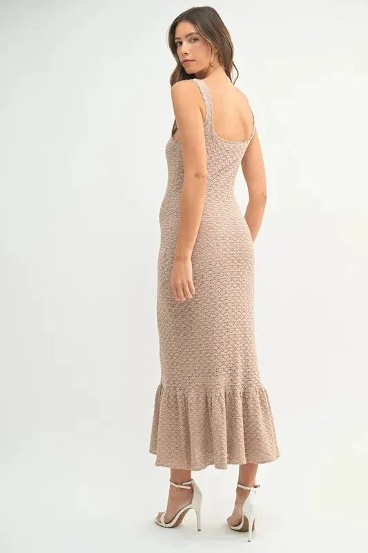 Ruffled Hem Sleeveless Crochet Knit Midi Dress | by MABLE | Partner Labels Selection by MABLE