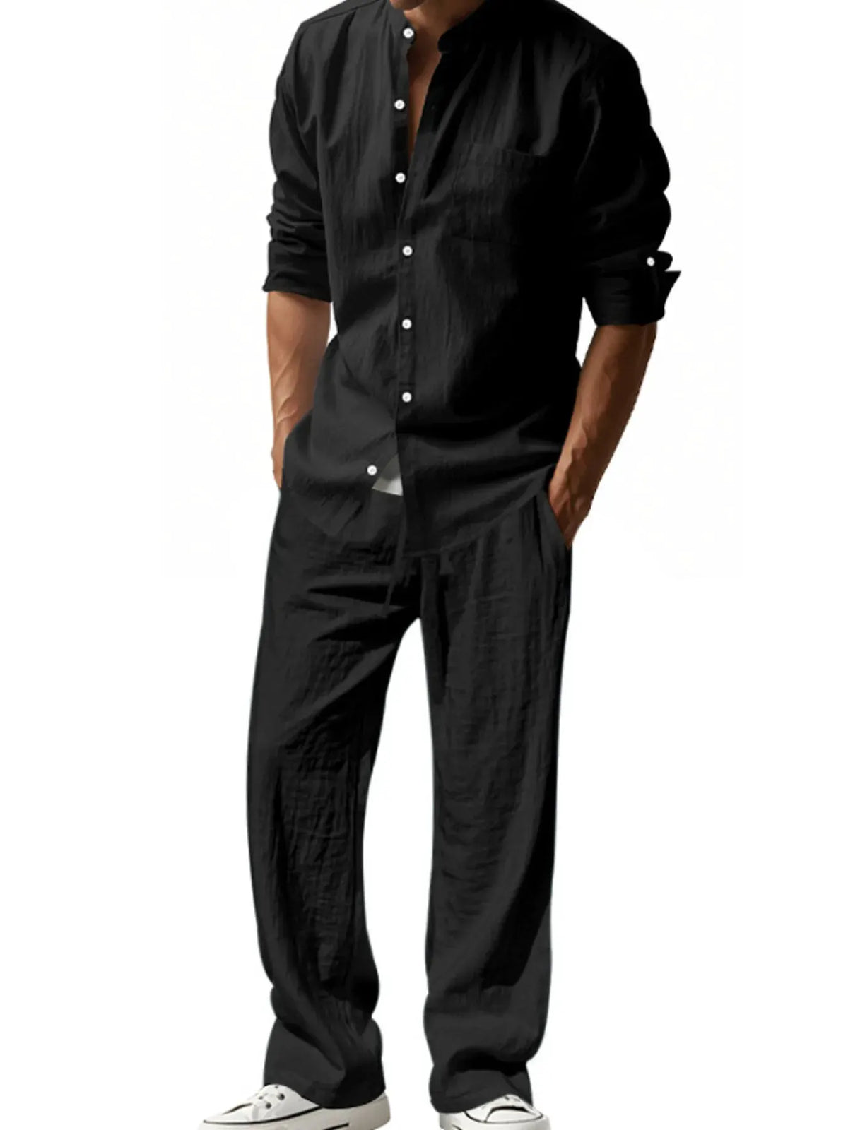 Men's Full Size Button Up Shirt and Pants Set Plus Size by Trendsi