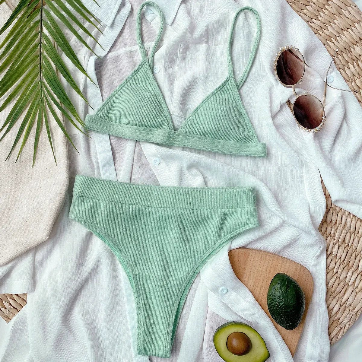 Spaghetti Strap Ribbed Bikini Set by Partner Label