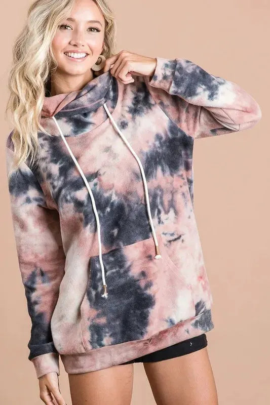 BiBi Brushed Tie Dye Overlapped Turtle Neck Sweatshirt by BiBi