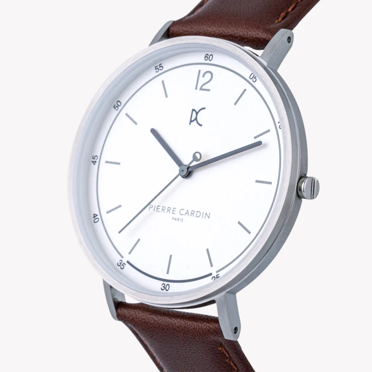 Pierre Cardin Men's Silver Stainless Steel, Brown Leather | Cbn.3001 by PIERRE CARDIN