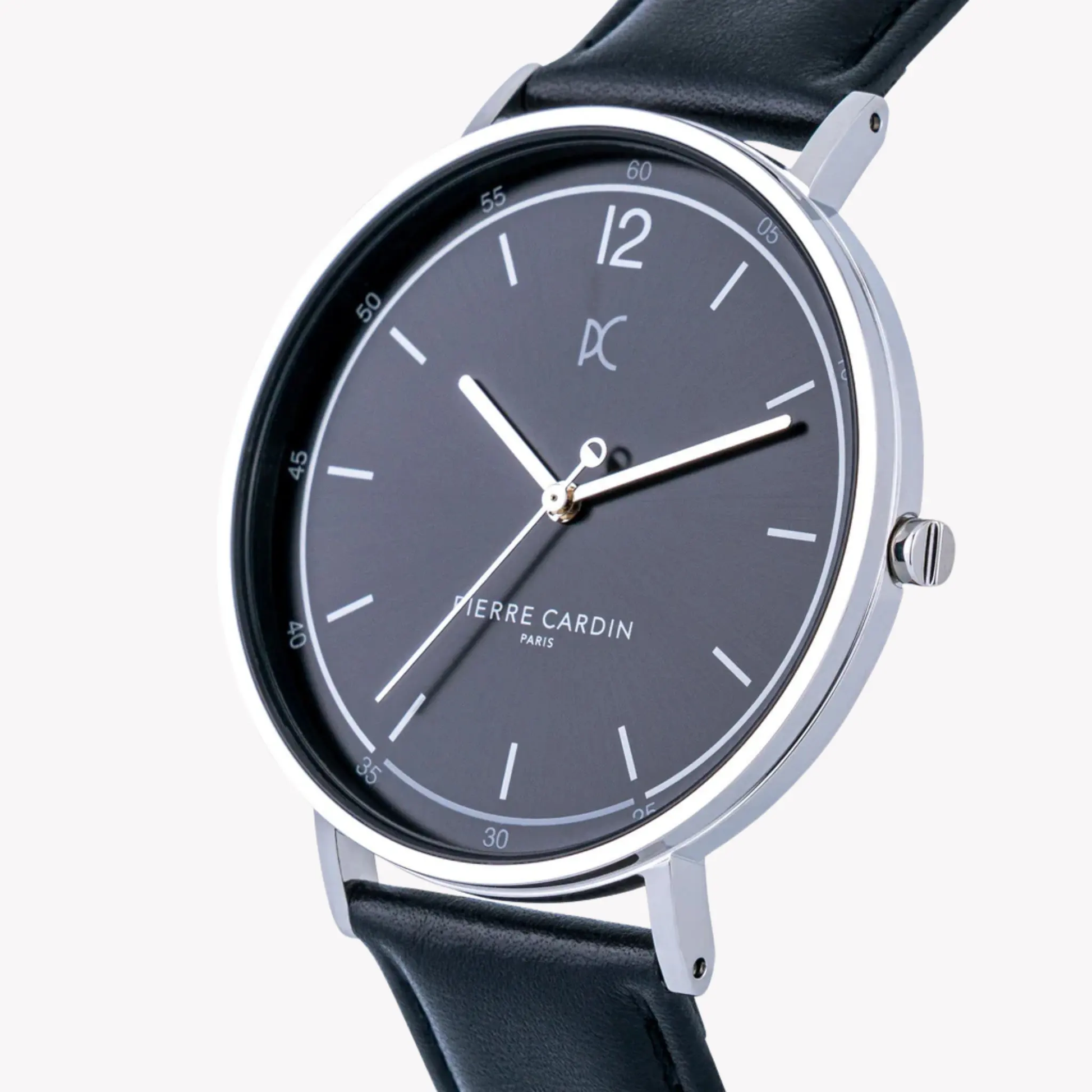 Pierre Cardin Men's Silver Stainless Steel, Black Leather | Cbn.3003 by PIERRE CARDIN