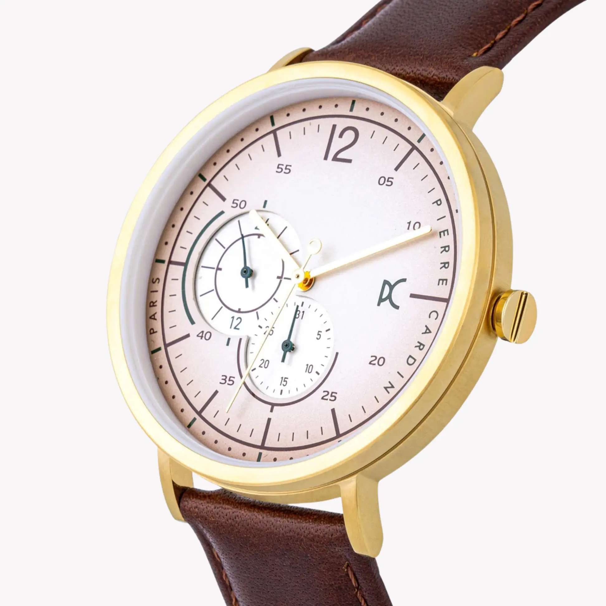 Pierre Cardin Men's Brown Leather Watch, Beige Dial | Cbn.3022 by PIERRE CARDIN