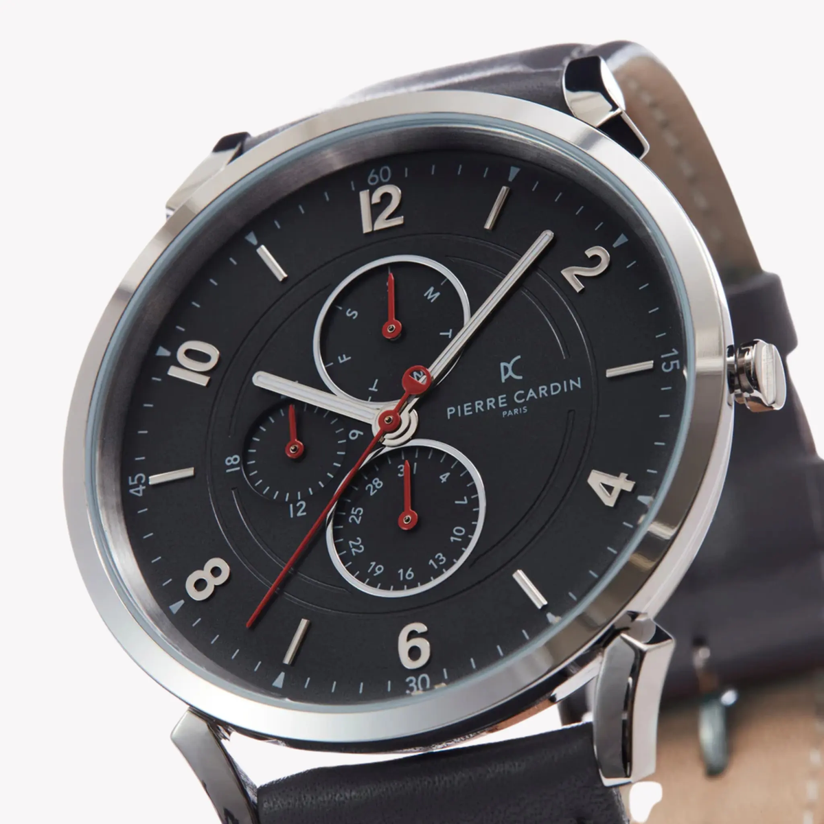 Pierre Cardin Men's Gray Leather Watch, Stainless Steel | Cpi.2025 by PIERRE CARDIN