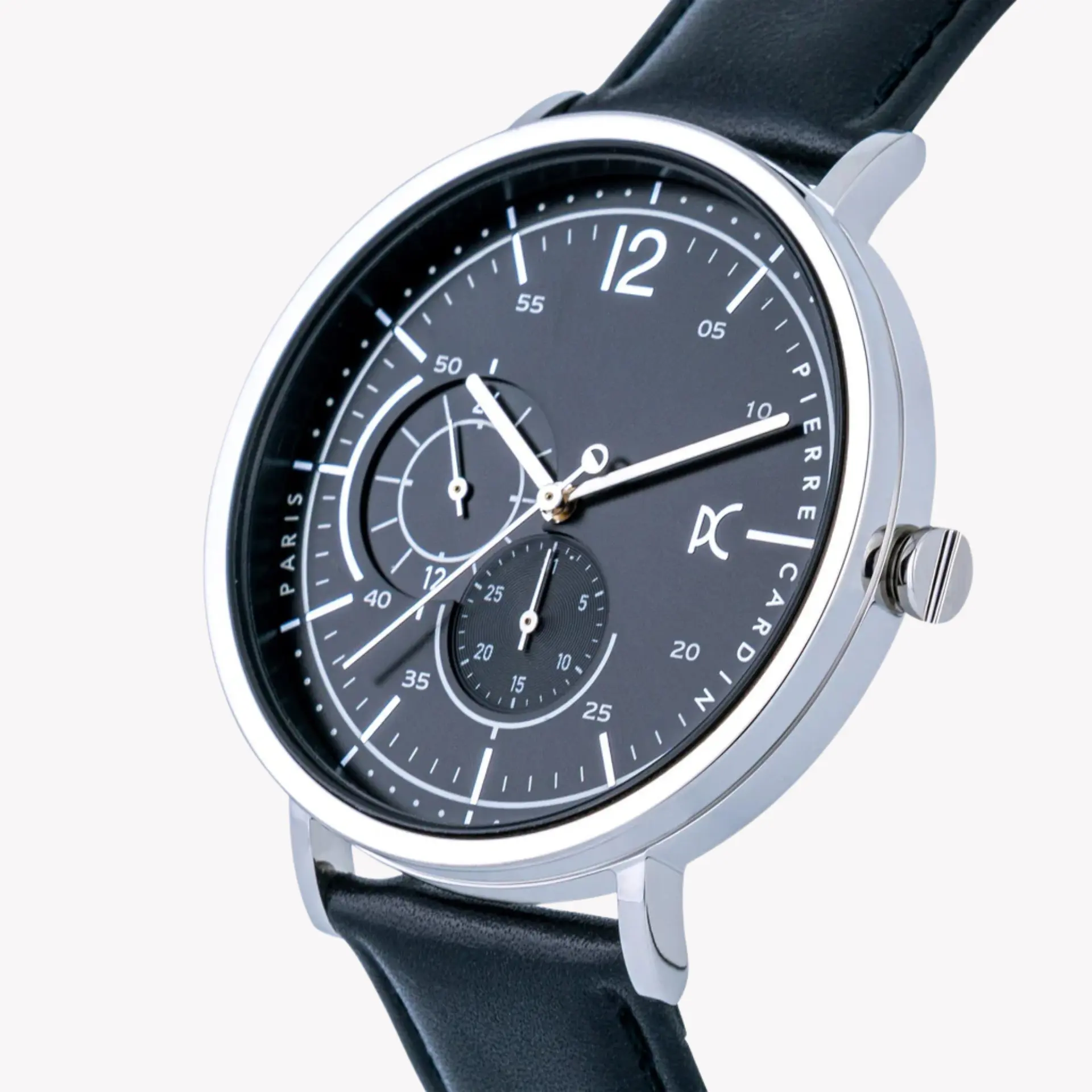 Pierre Cardin Men's Black Leather Watch, Silver Case | Cbn.3019 by PIERRE CARDIN