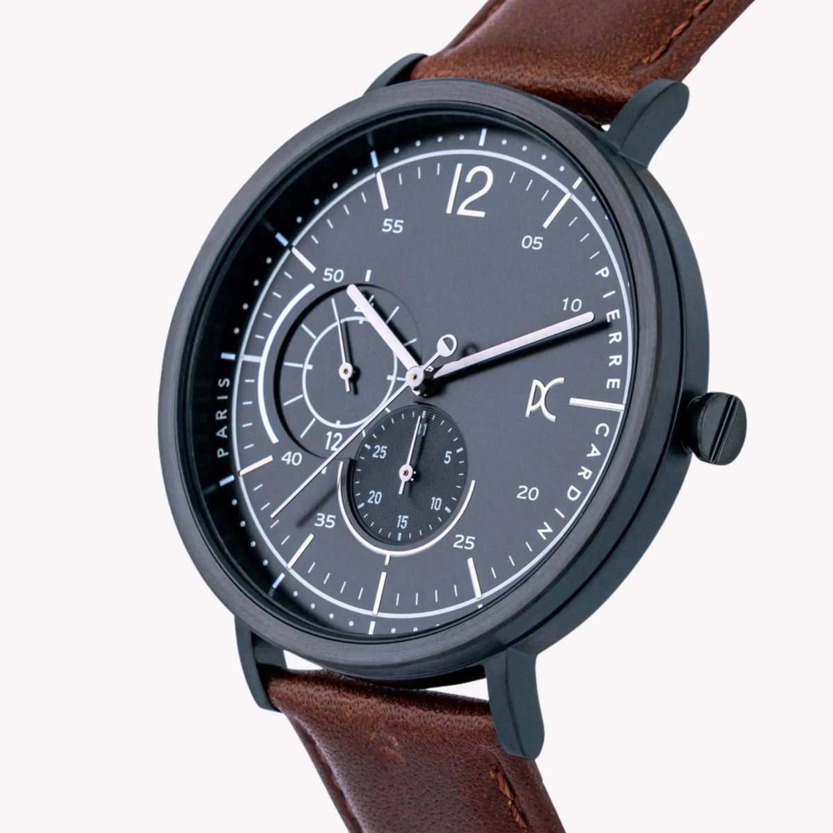 Pierre Cardin Men's Brown Leather Watch, Black Dial | Cbn.3024 by PIERRE CARDIN