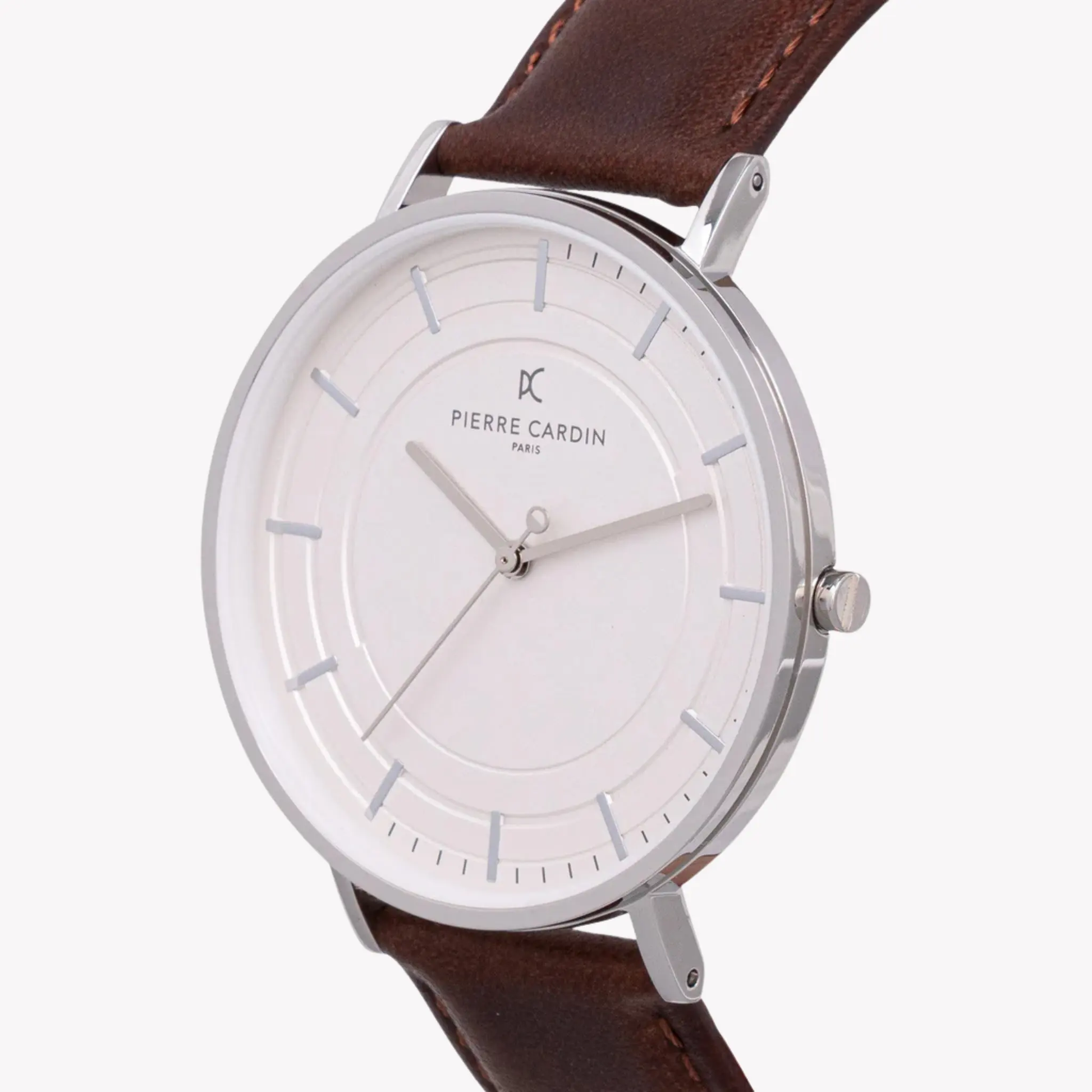 Pierre Cardin Men's Silver Watch, Brown Leather Band | Cbn.3031 by PIERRE CARDIN