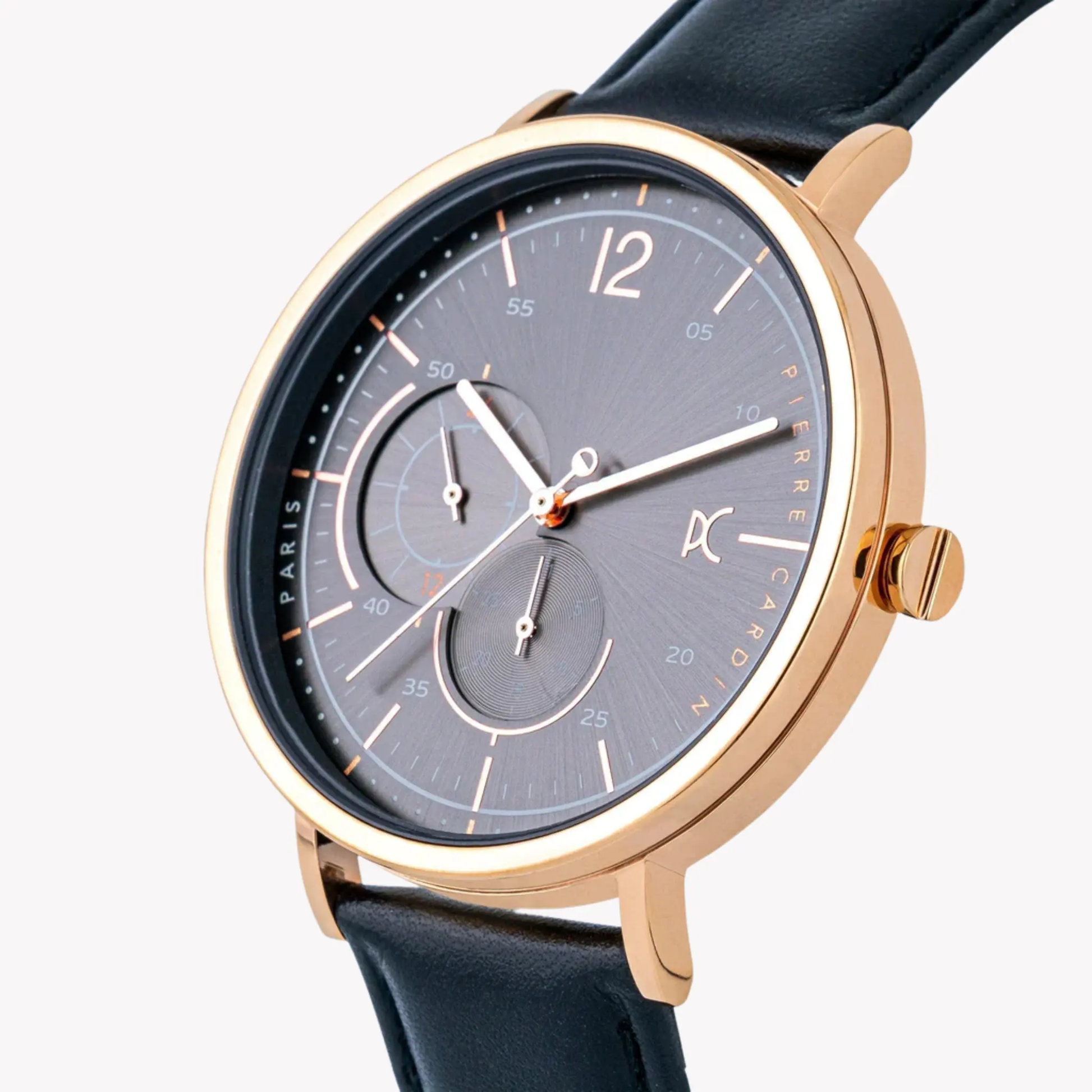 Pierre Cardin Men's Black Leather Watch, Rose Gold Case | Cbn.3023 by PIERRE CARDIN