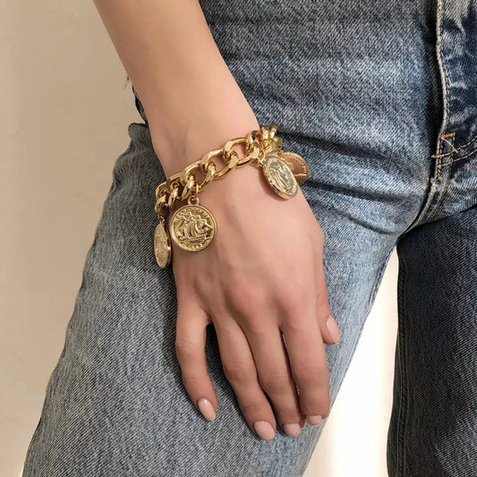 18K Gold-Plated Coin Charm Bracelet by Partner Label