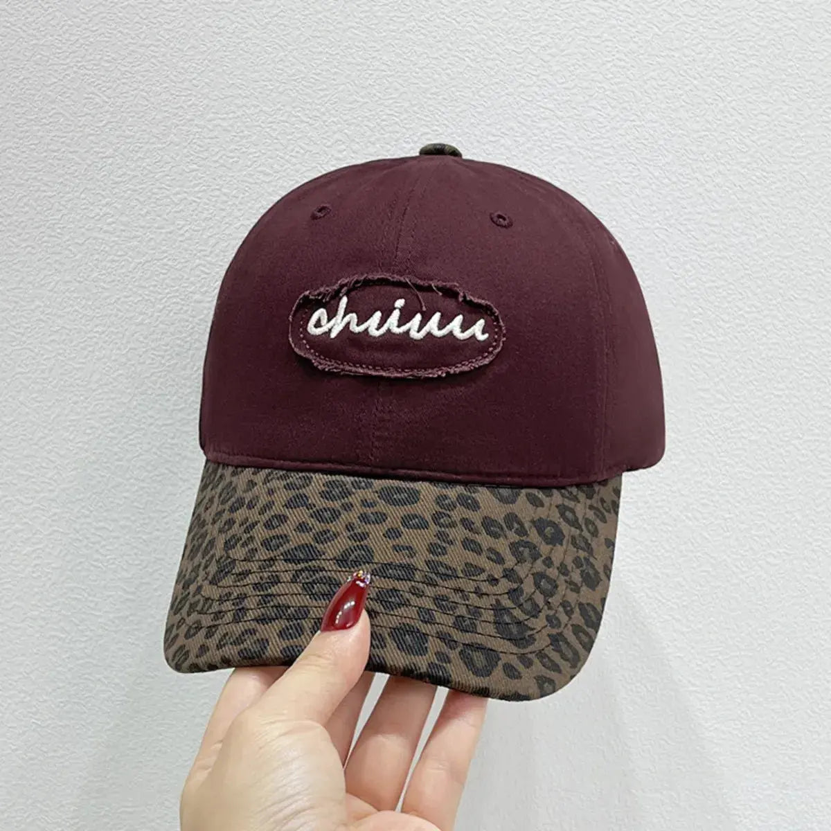Leopard Print Baseball Cap with Embroidered Letter by Partner Label