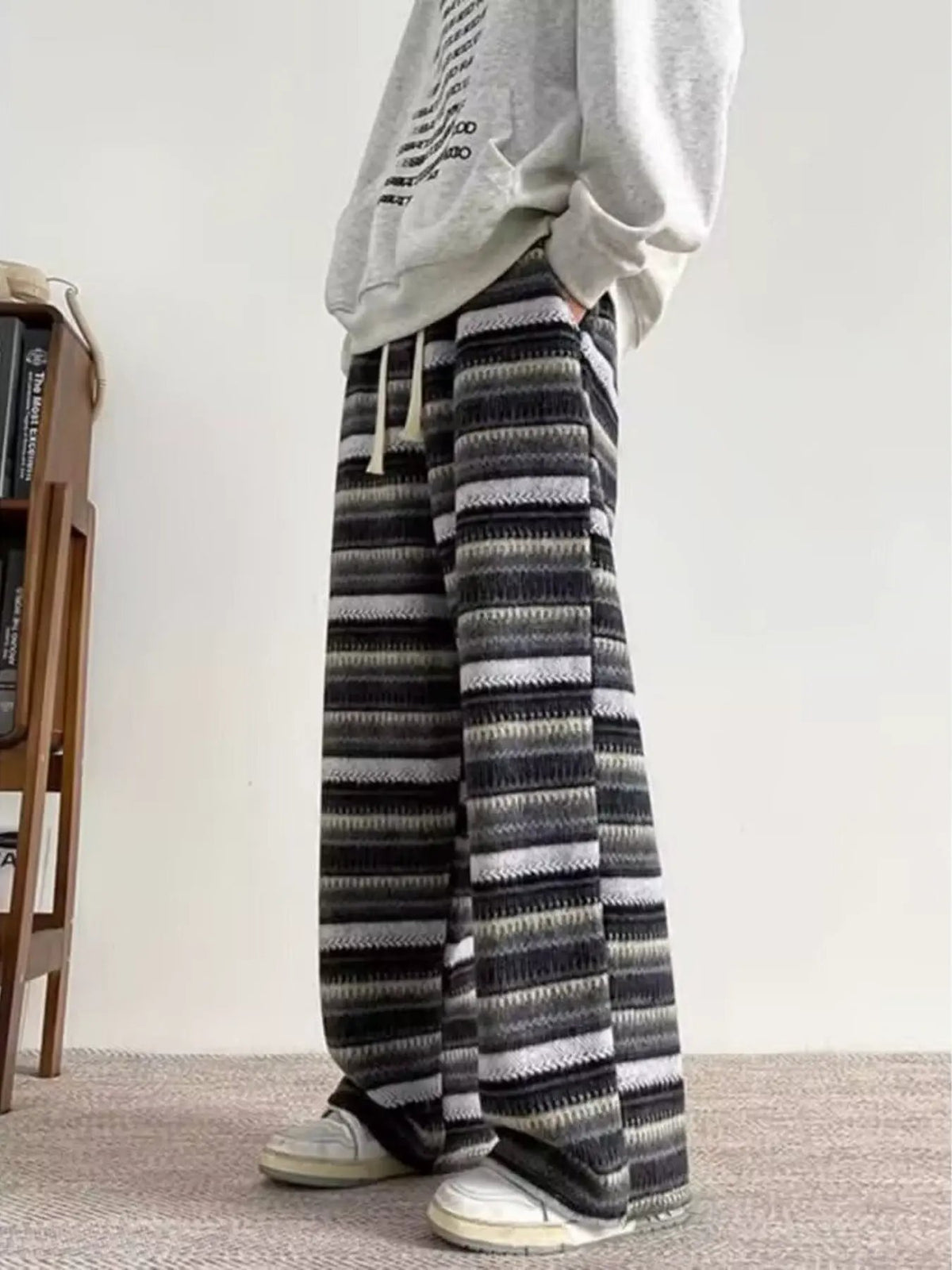 Men's Plus Size Drawstring Striped Wide Leg Pants by Partner Label