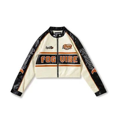 Short PU Leather Motorcycle Suit Women's Jacket Racing Suit Coat by Maiden-Art