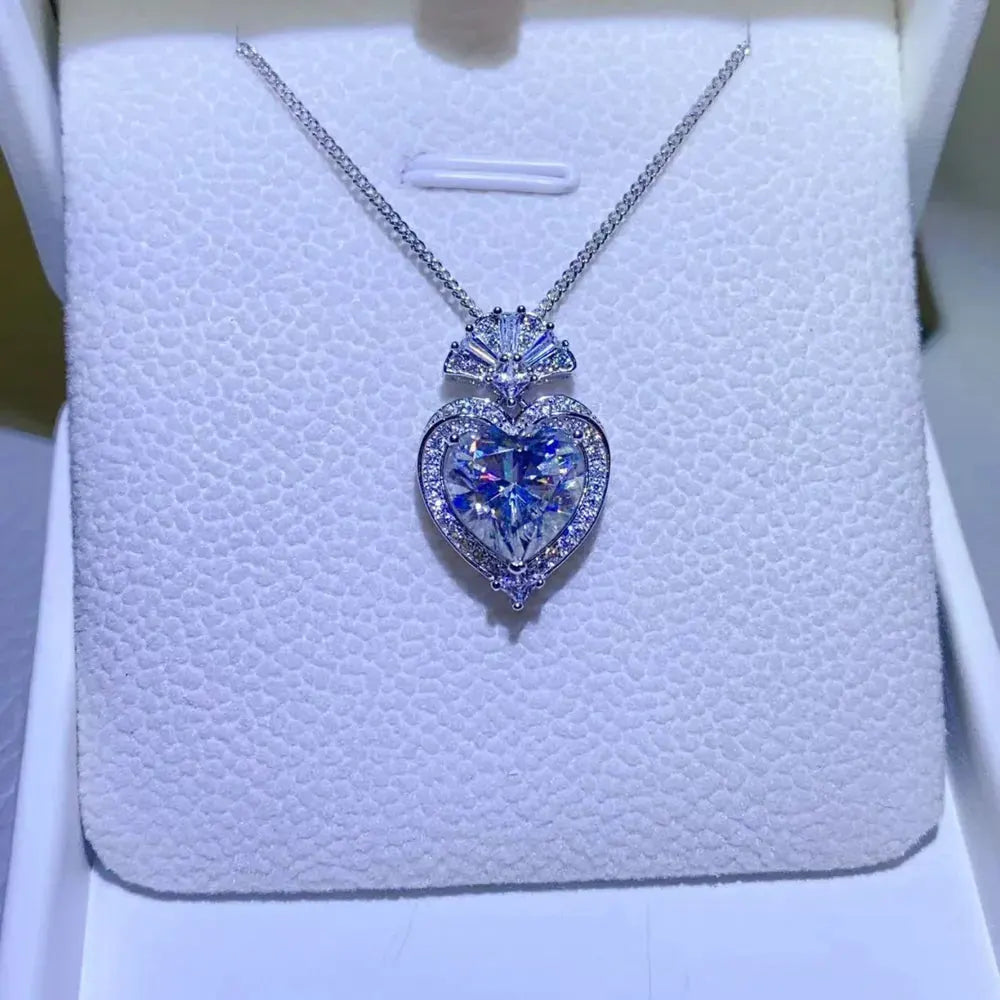 3 Carat Moissanite 925 Sterling Silver Heart Pendant Necklace by Partner Labels