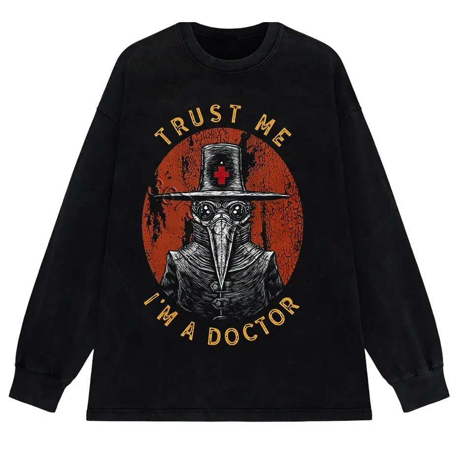 Funny Plague Doctor Graphic T-Shirt Men Cotton Streetwear Tee by Vimost Shop
