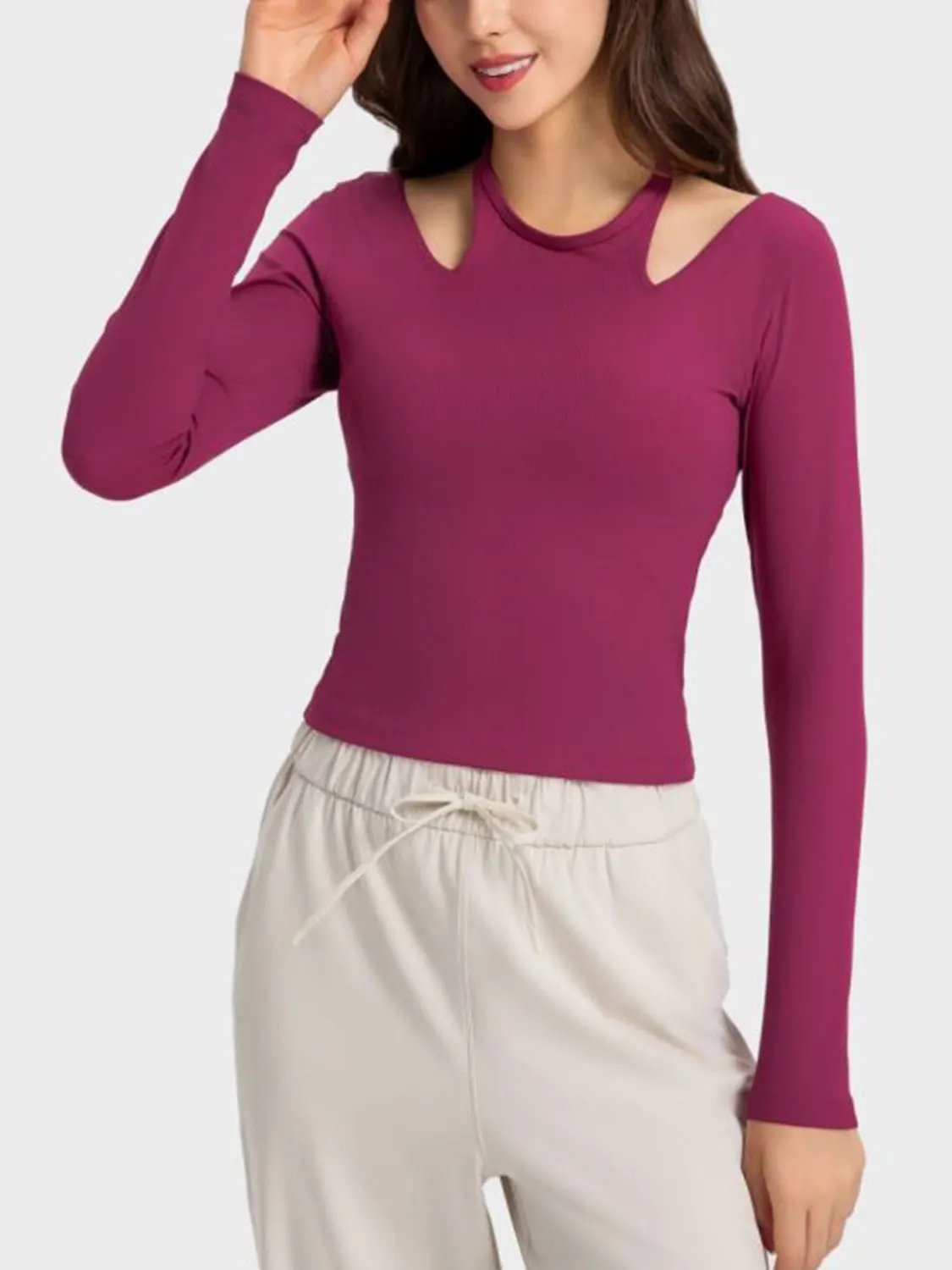 Millennia Halter Neck Long Sleeve Sporty Top by Millennia