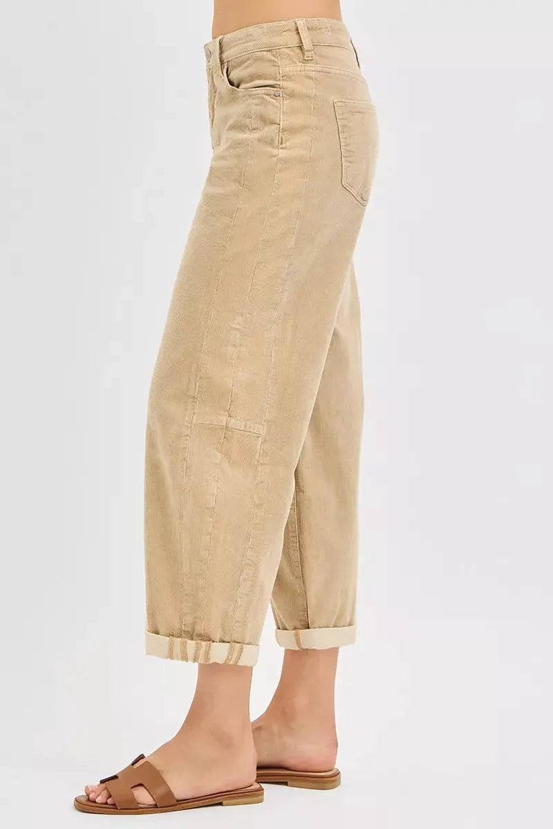 RISEN High Rise Crop Barrel Cordurory Pants by RISEN