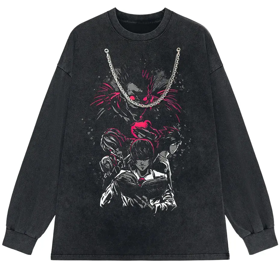 Men's Harajuku Distressed Anime Print T-Shirt Hip Hop Streetwear Cotton Oversized Tee by Vimost Shop
