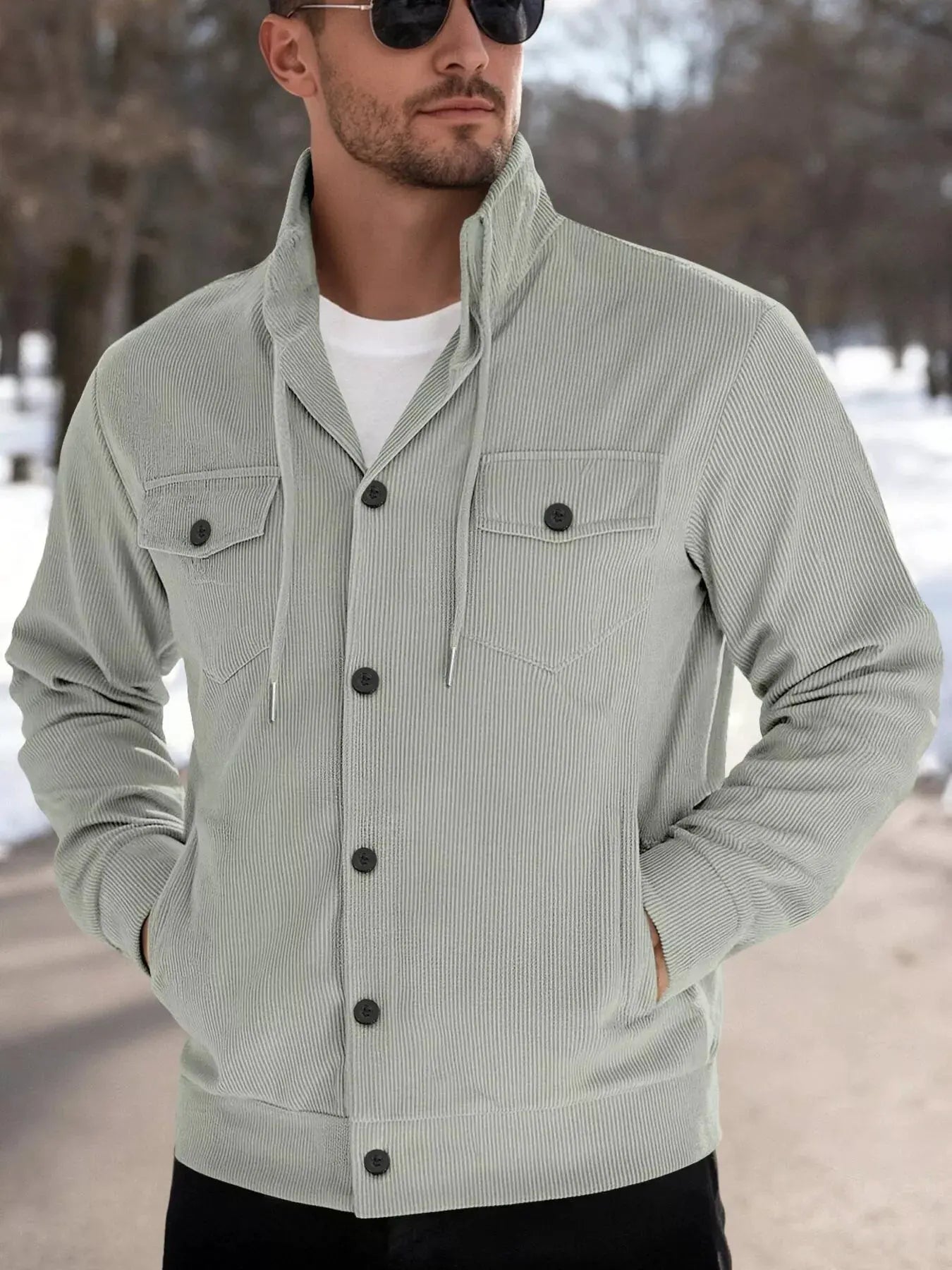 Men's Full Size Casual Corduroy Button-Down Jacket Plus Size by Partner Label