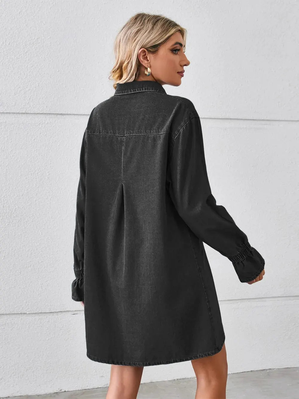 Pocketed Dropped Shoulder Mini Denim Dress by Partner Label
