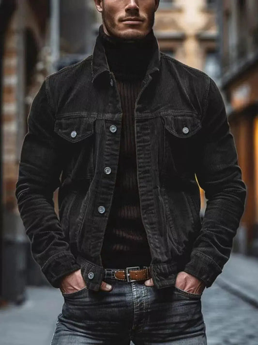 Men's Full Size Corduroy Button-Down Jacket Plus Size by Partner Label