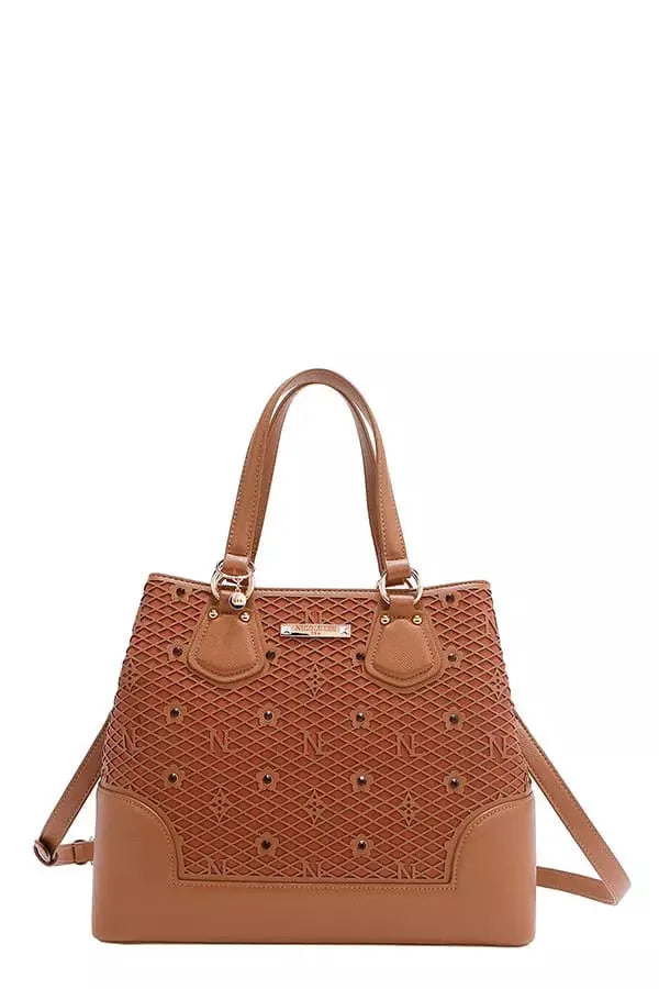 Nicole Lee USA Monogram Pattern Handbag with Rhinestones Decor by Nicole Lee USA
