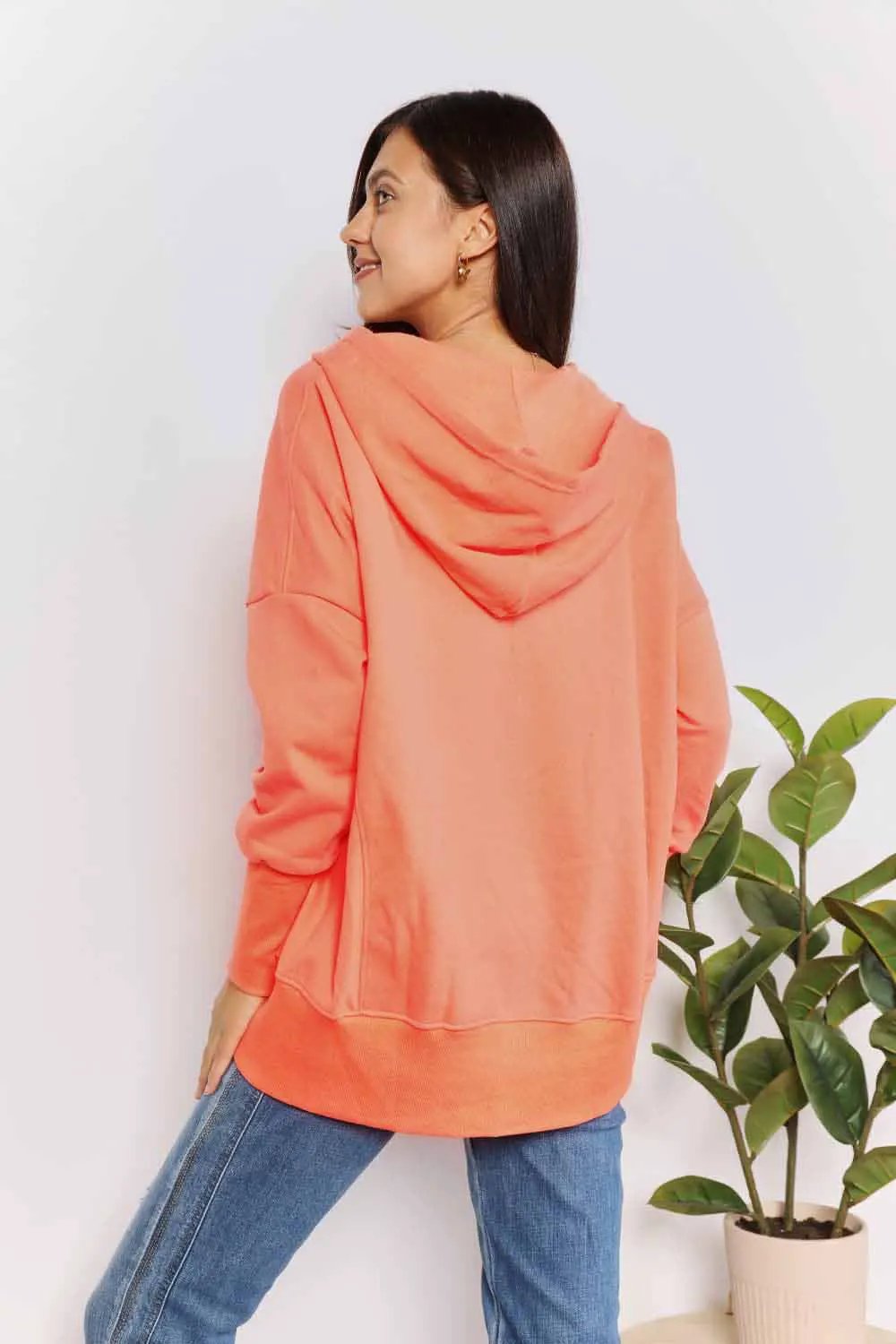 Double Take Quarter-Snap Dropped Shoulder Hoodie by Double Take